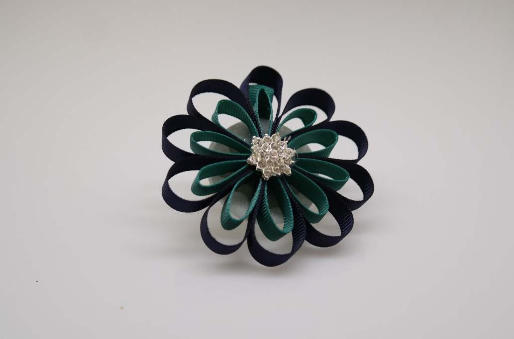 Small petal flower hair Bow with colors  Black, Jade